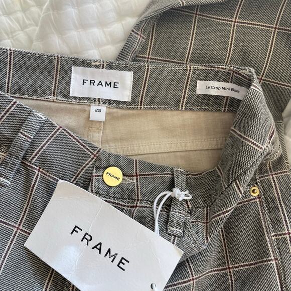 NWT FRAME Le Crop Mini Boot Plaid Jeans Size 25 Grey High Waist Kick Flare Chic - Picture 10 of 16